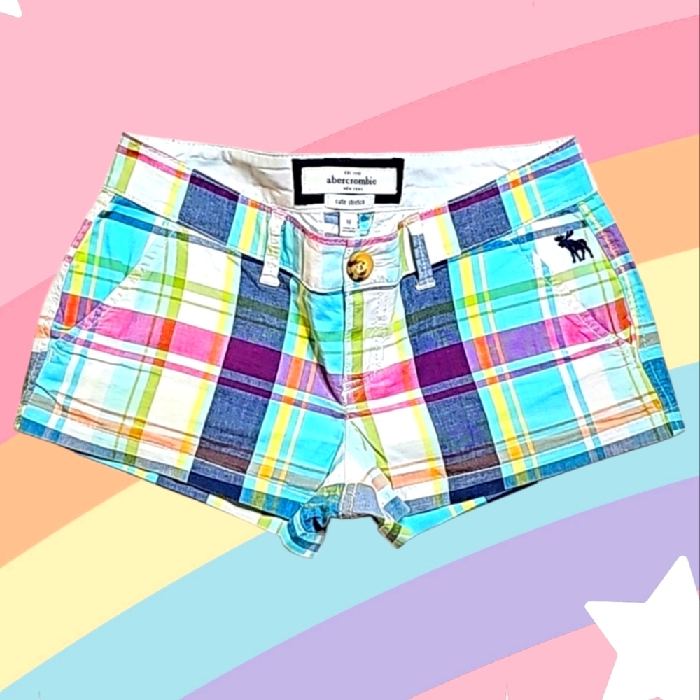 🫎Abercrombie & Fitch NY Cute Stretch Plaid Shorts. Girl's Size: W10x1.5L